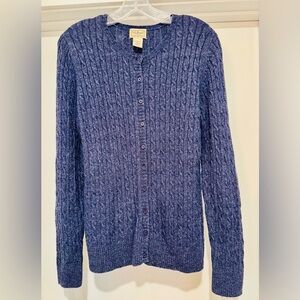 Vintage L.L. Bean Wool Blend Blue Cable Knit Cardigan Sweater